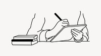 Student writing on tablet line art illustration vector