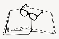 Open book, eyeglasses line art illustration vector