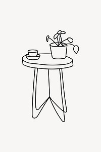 Side table with houseplant line art illustration vector