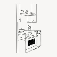 Kitchen stove & oven interior line art illustration vector