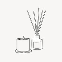 Scented candle & incense line art illustration vector