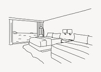 Bedroom interior line art illustration vector