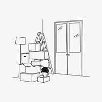 Stacked moving boxes line art illustration vector