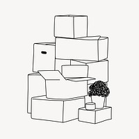 Stacked moving boxes line art illustration vector