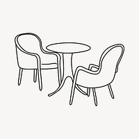 Cafe chairs & table line art illustration vector