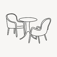 Cafe chairs & table line art illustration