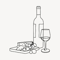 Cheese board & wine line art illustration vector
