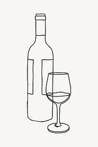 Wine bottle, beverage line art illustration vector