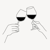 Clinking wine glasses line art illustration vector