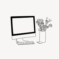 Computer desktop, workspace line art illustration vector
