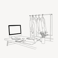 Fashion designer workspace line art illustration vector