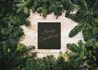 Christmas tree frame mockup, wooden design psd