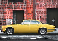 Yellow classic car mockup psd