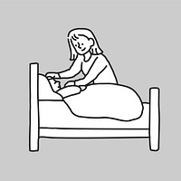 Mother taking care of sick kid line art vector