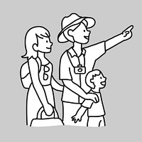 Family vacation line art collage element vector