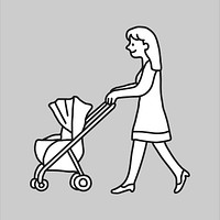 Mother baby stroller flat line vector