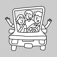 Family road trip line art collage element vector