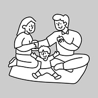Family picnic line drawing vector