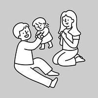 Dad mom daughter family time flat line vector