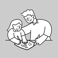 Father daughter drawing time line art vector