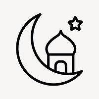 Crescent mosque icon, line art design vector