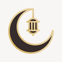 Crescent lantern icon, line art design vector