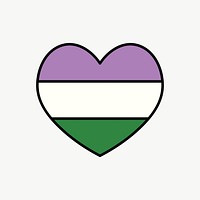 Genderqueer  flag heart icon, line art design vector