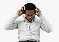 Black man headphones collage element psd