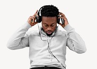 Black man headphones isolated image on white