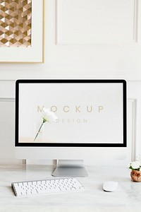 Computer screen mockup in a minimal design office