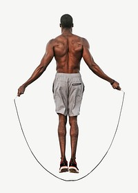 Fit man jumping rope collage element psd