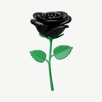 3D black rose flower, collage element psd