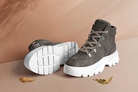 Brown suede high top sneakers mockup psd