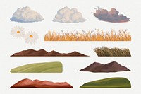 Nature landscape set psd, illustration