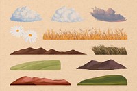 Nature landscape set psd, illustration