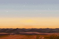 Sunset desert landscape background illustration, painting 