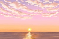 Sunset sea landscape background, illustration painting 