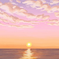Cloud sunset sea landscape, painting  illustration