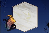 Capricorn goat zodiac background, marble hexagon frame