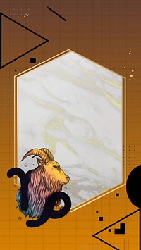 Capricorn goat zodiac iPhone wallpaper, marble hexagon frame