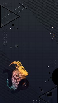 Capricorn goat zodiac iPhone wallpaper, dark blue geometric design