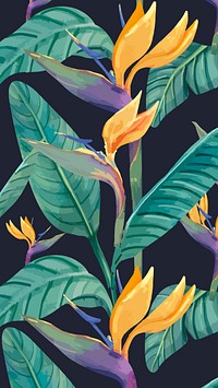 Bird of paradise mobile wallpaper, watercolor tropical plant