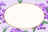 Watercolor floral oval frame, purple phlox digital paint