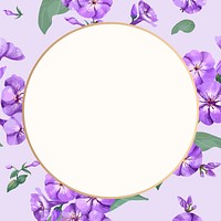 Watercolor purple phlox round frame, aesthetic flower digital paint