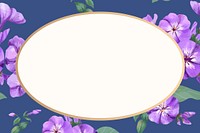 Watercolor floral oval frame, purple phlox digital paint