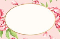 Watercolor pink peony frame, oval shape