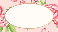 Floral oval frame desktop wallpaper, pink peony digital paint