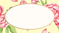 Floral oval frame desktop wallpaper, pink peony digital paint