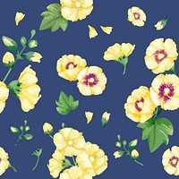 Watercolor yellow hollyhocks flower pattern, digital paint remix