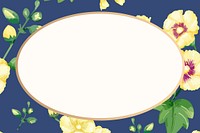 Watercolor yellow hollyhocks frame, oval shape